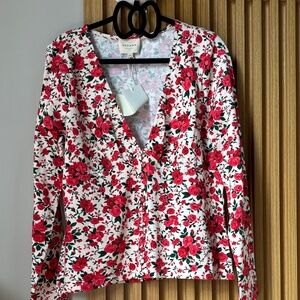 Sezane Lydia T-shirt Cream Red Roses - Size XXL
